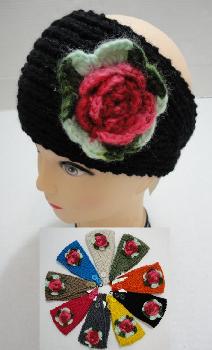 Hand Knitted Ear Band w/ MultiColor Flower